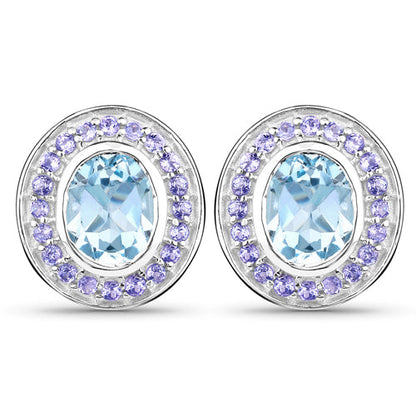 6.30 Carat Genuine Blue Topaz and Tanzanite .925 Sterling Silver Earrings Bids.com