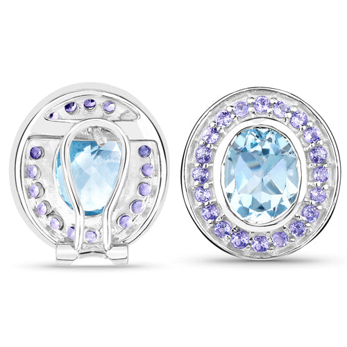 6.30 Carat Genuine Blue Topaz and Tanzanite .925 Sterling Silver Earrings Bids.com