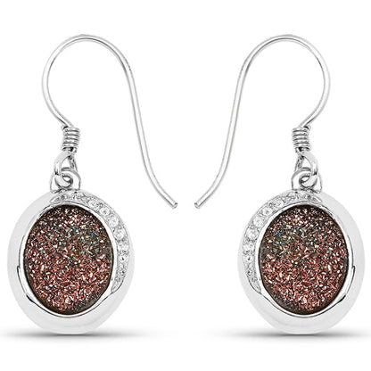 4.72 Carat Genuine Copper Bloom Drusy and White Topaz .925 Sterling Silver Earrings Bids.com