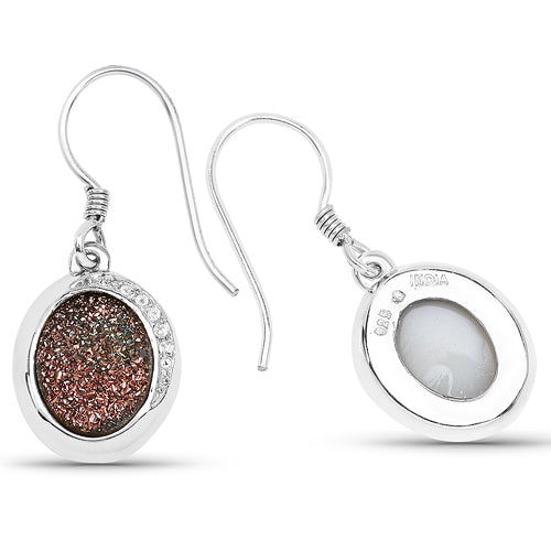 4.72 Carat Genuine Copper Bloom Drusy and White Topaz .925 Sterling Silver Earrings Bids.com