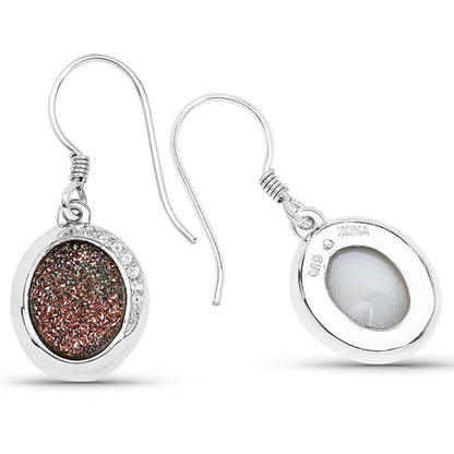 4.72 Carat Genuine Copper Bloom Drusy and White Topaz .925 Sterling Silver Earrings Bids.com