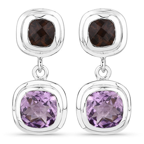 6.60 Carat Genuine Amethyst and Smoky Quartz .925 Sterling Silver Earrings Bids.com
