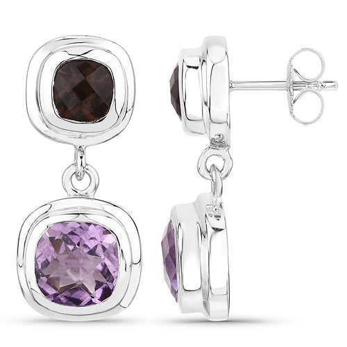 6.60 Carat Genuine Amethyst and Smoky Quartz .925 Sterling Silver Earrings Bids.com