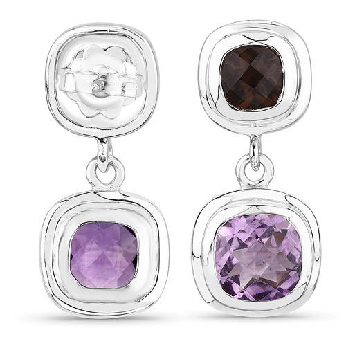 6.60 Carat Genuine Amethyst and Smoky Quartz .925 Sterling Silver Earrings Bids.com
