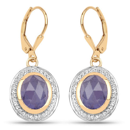 14K Yellow Gold Plated 7.42 Carat Genuine Tanzanite and White Topaz .925 Sterling Silver Earrings Bids.com