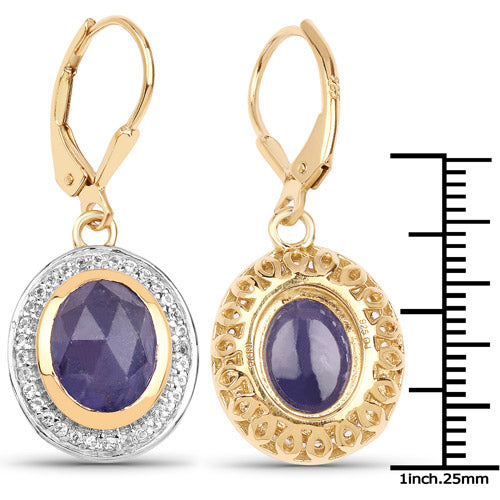 14K Yellow Gold Plated 7.42 Carat Genuine Tanzanite and White Topaz .925 Sterling Silver Earrings Bids.com