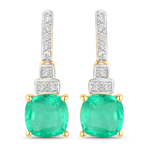 2.72 Carat Genuine Ethiopian Emerald and White Diamond 14K Yellow Gold Earrings Bids.com