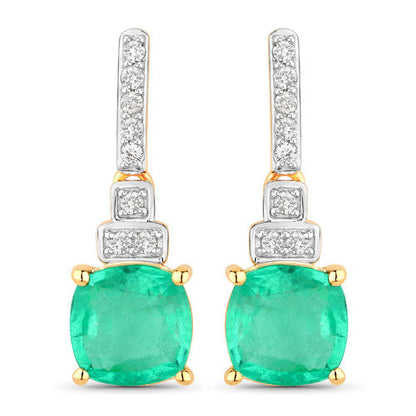 2.72 Carat Genuine Ethiopian Emerald and White Diamond 14K Yellow Gold Earrings Bids.com
