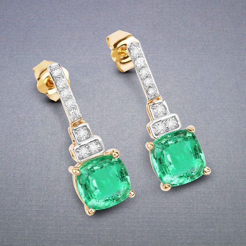 2.72 Carat Genuine Ethiopian Emerald and White Diamond 14K Yellow Gold Earrings Bids.com