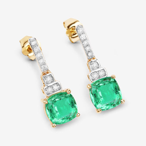 2.72 Carat Genuine Ethiopian Emerald and White Diamond 14K Yellow Gold Earrings Bids.com