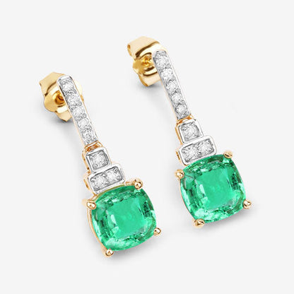 2.72 Carat Genuine Ethiopian Emerald and White Diamond 14K Yellow Gold Earrings Bids.com