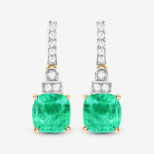 2.72 Carat Genuine Ethiopian Emerald and White Diamond 14K Yellow Gold Earrings Bids.com