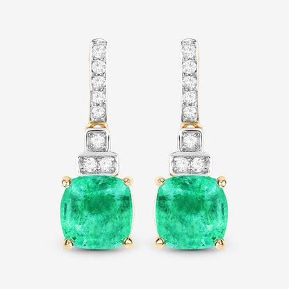 2.72 Carat Genuine Ethiopian Emerald and White Diamond 14K Yellow Gold Earrings Bids.com