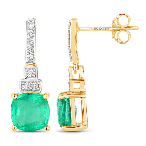 2.72 Carat Genuine Ethiopian Emerald and White Diamond 14K Yellow Gold Earrings Bids.com