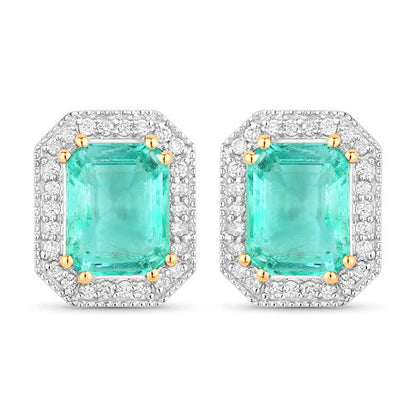 2.99 Carat Genuine Ethiopian Emerald and White Diamond 14K Yellow Gold Earrings Bids.com