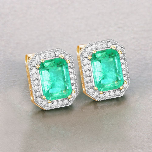 2.99 Carat Genuine Ethiopian Emerald and White Diamond 14K Yellow Gold Earrings Bids.com