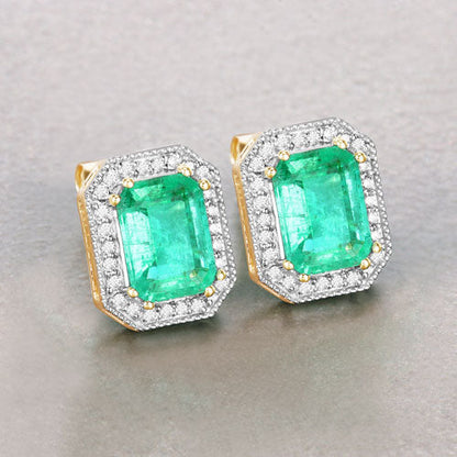2.99 Carat Genuine Ethiopian Emerald and White Diamond 14K Yellow Gold Earrings Bids.com