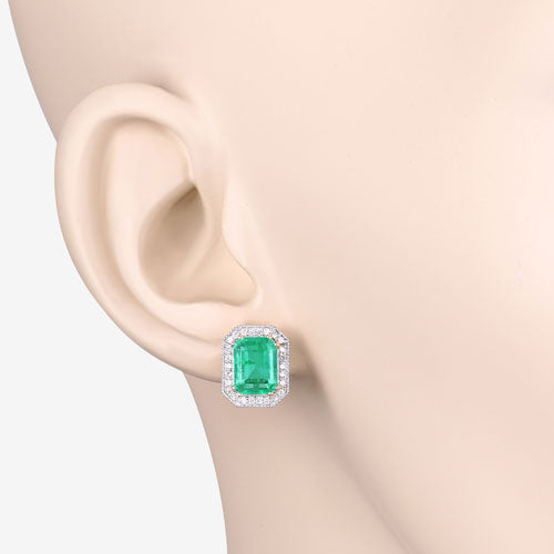 2.99 Carat Genuine Ethiopian Emerald and White Diamond 14K Yellow Gold Earrings Bids.com