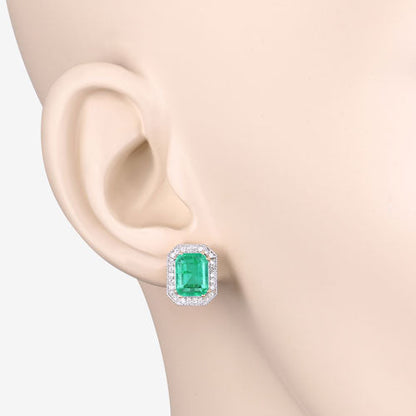 2.99 Carat Genuine Ethiopian Emerald and White Diamond 14K Yellow Gold Earrings Bids.com
