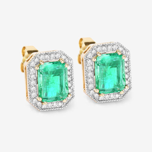 2.99 Carat Genuine Ethiopian Emerald and White Diamond 14K Yellow Gold Earrings Bids.com