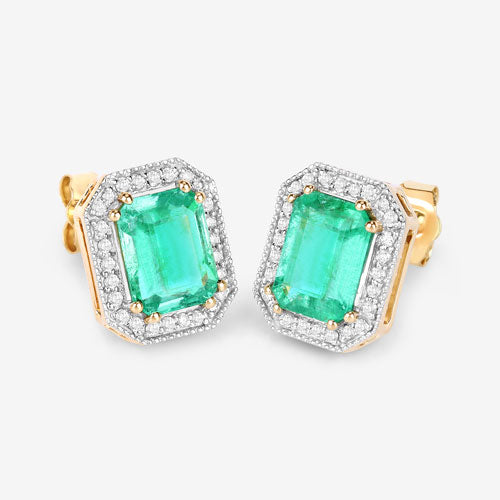 2.99 Carat Genuine Ethiopian Emerald and White Diamond 14K Yellow Gold Earrings Bids.com