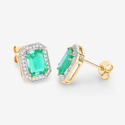 2.99 Carat Genuine Ethiopian Emerald and White Diamond 14K Yellow Gold Earrings Bids.com