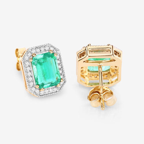 2.99 Carat Genuine Ethiopian Emerald and White Diamond 14K Yellow Gold Earrings Bids.com