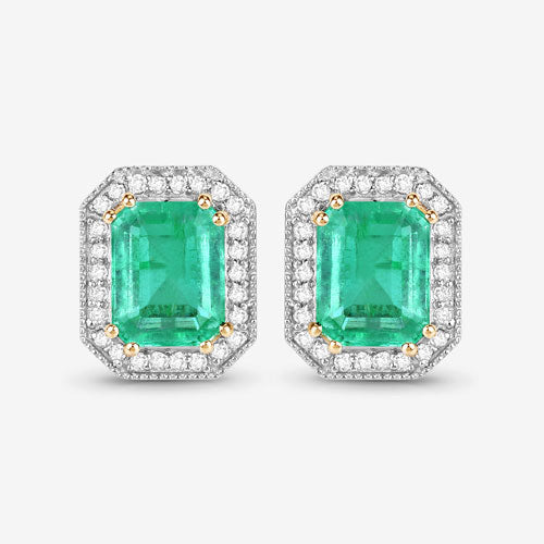 2.99 Carat Genuine Ethiopian Emerald and White Diamond 14K Yellow Gold Earrings Bids.com