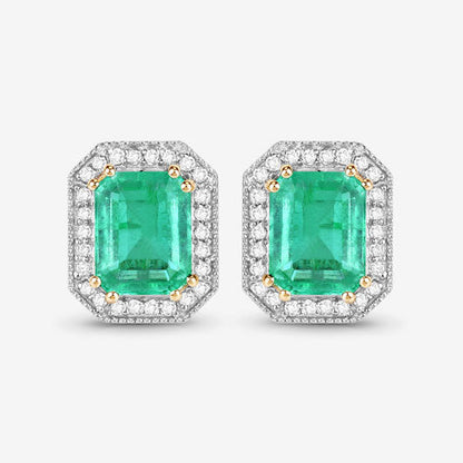 2.99 Carat Genuine Ethiopian Emerald and White Diamond 14K Yellow Gold Earrings Bids.com