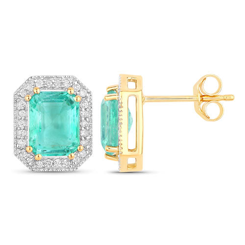 2.99 Carat Genuine Ethiopian Emerald and White Diamond 14K Yellow Gold Earrings Bids.com