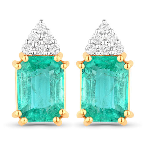2.87 Carat Genuine Ethiopian Emerald and White Diamond 14K Yellow Gold Earrings Bids.com