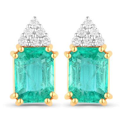 2.87 Carat Genuine Ethiopian Emerald and White Diamond 14K Yellow Gold Earrings Bids.com