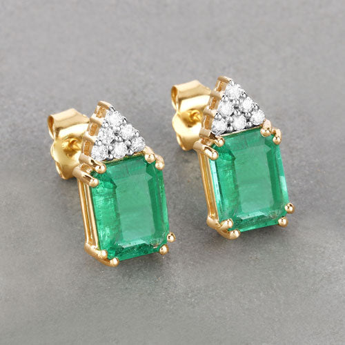 2.87 Carat Genuine Ethiopian Emerald and White Diamond 14K Yellow Gold Earrings Bids.com