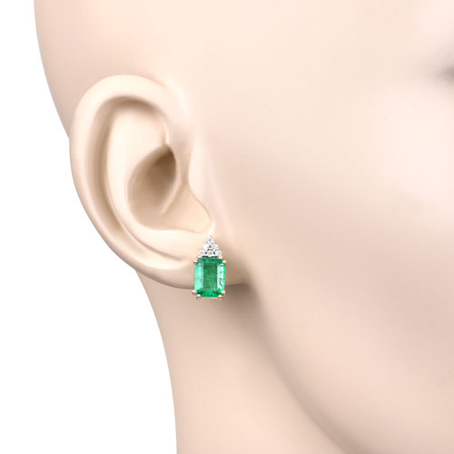 2.87 Carat Genuine Ethiopian Emerald and White Diamond 14K Yellow Gold Earrings Bids.com