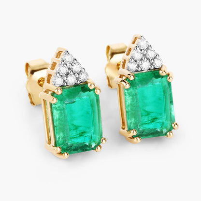 2.87 Carat Genuine Ethiopian Emerald and White Diamond 14K Yellow Gold Earrings Bids.com