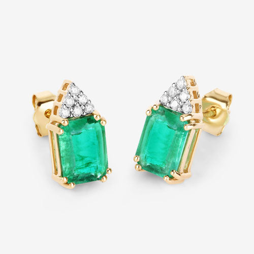 2.87 Carat Genuine Ethiopian Emerald and White Diamond 14K Yellow Gold Earrings Bids.com