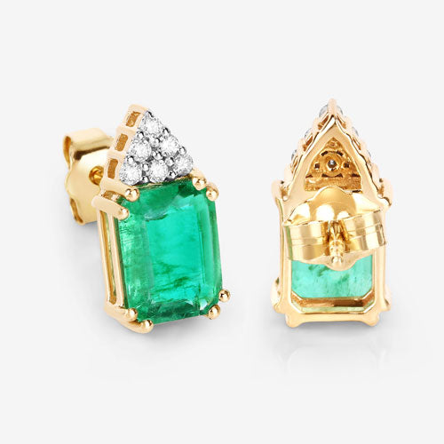 2.87 Carat Genuine Ethiopian Emerald and White Diamond 14K Yellow Gold Earrings Bids.com
