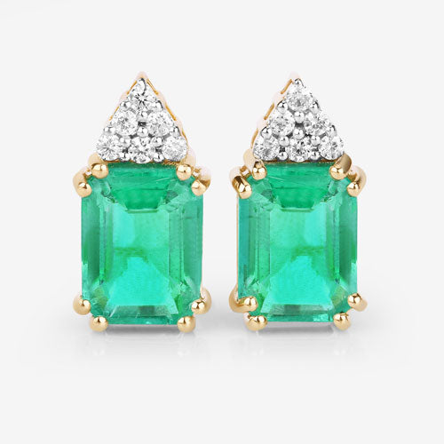 2.87 Carat Genuine Ethiopian Emerald and White Diamond 14K Yellow Gold Earrings Bids.com