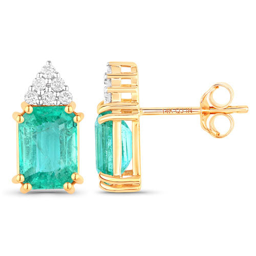 2.87 Carat Genuine Ethiopian Emerald and White Diamond 14K Yellow Gold Earrings Bids.com