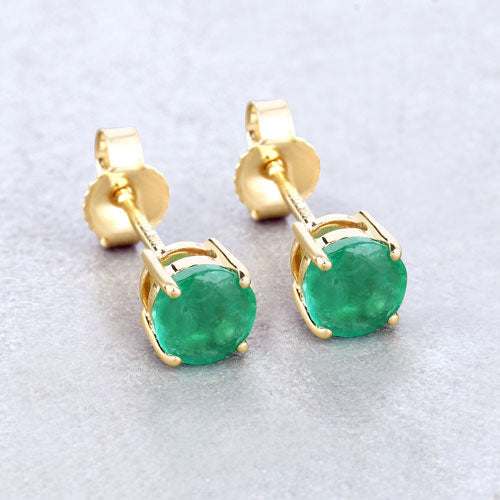 0.72 Carat Genuine Zambian Emerald 10K Yellow Gold Earrings Bids.com
