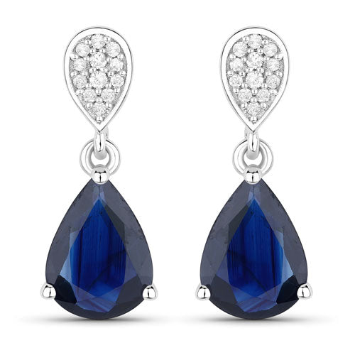 2.76 Carat Genuine Blue Sapphire and White Diamond 10K White Gold Earrings Bids.com