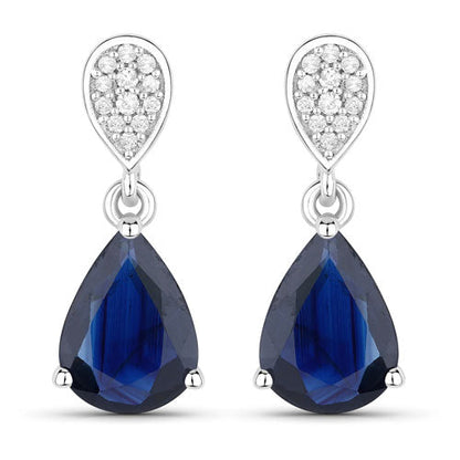 2.76 Carat Genuine Blue Sapphire and White Diamond 10K White Gold Earrings Bids.com