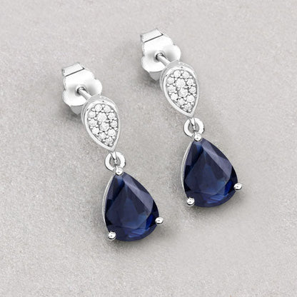 2.76 Carat Genuine Blue Sapphire and White Diamond 10K White Gold Earrings Bids.com