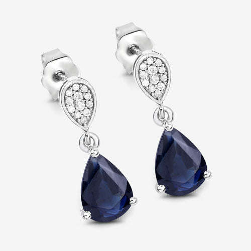 2.76 Carat Genuine Blue Sapphire and White Diamond 10K White Gold Earrings Bids.com