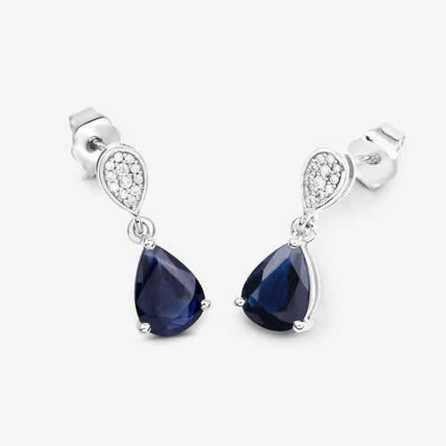 2.76 Carat Genuine Blue Sapphire and White Diamond 10K White Gold Earrings Bids.com