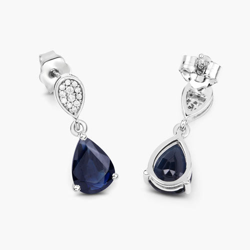 2.76 Carat Genuine Blue Sapphire and White Diamond 10K White Gold Earrings Bids.com