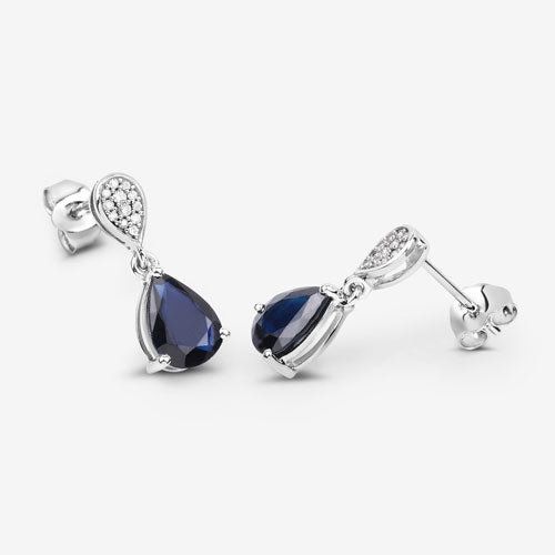2.76 Carat Genuine Blue Sapphire and White Diamond 10K White Gold Earrings Bids.com