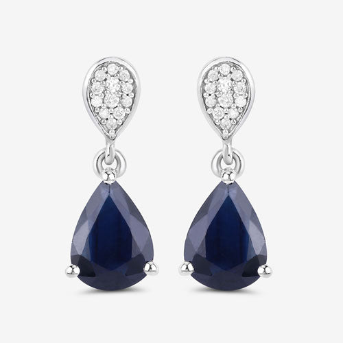 2.76 Carat Genuine Blue Sapphire and White Diamond 10K White Gold Earrings Bids.com