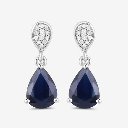 2.76 Carat Genuine Blue Sapphire and White Diamond 10K White Gold Earrings Bids.com