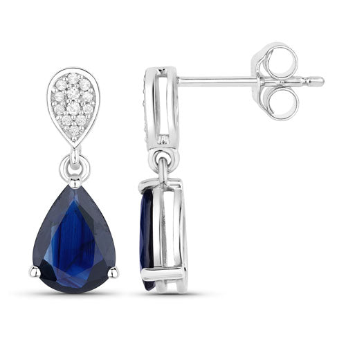 2.76 Carat Genuine Blue Sapphire and White Diamond 10K White Gold Earrings Bids.com